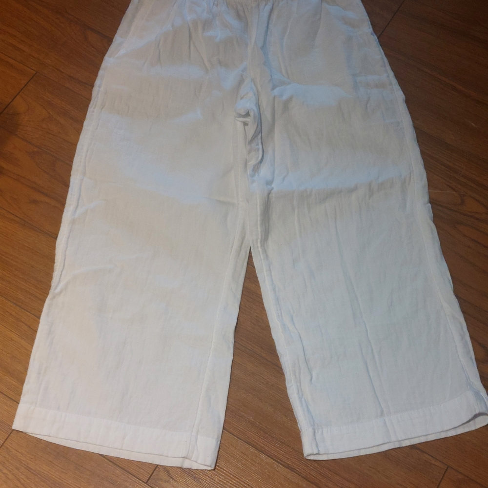 Old Navy White High-Rise Wide-Leg Cropped Cotton Pants